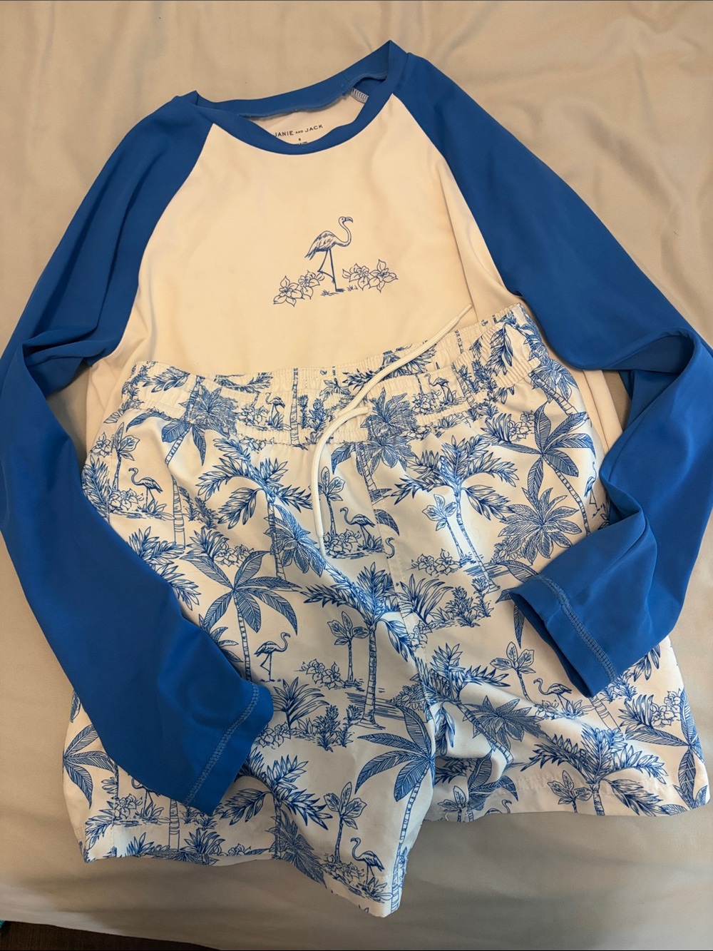Janie and Jack Blue & White Flamingo Rashguard Swim Set